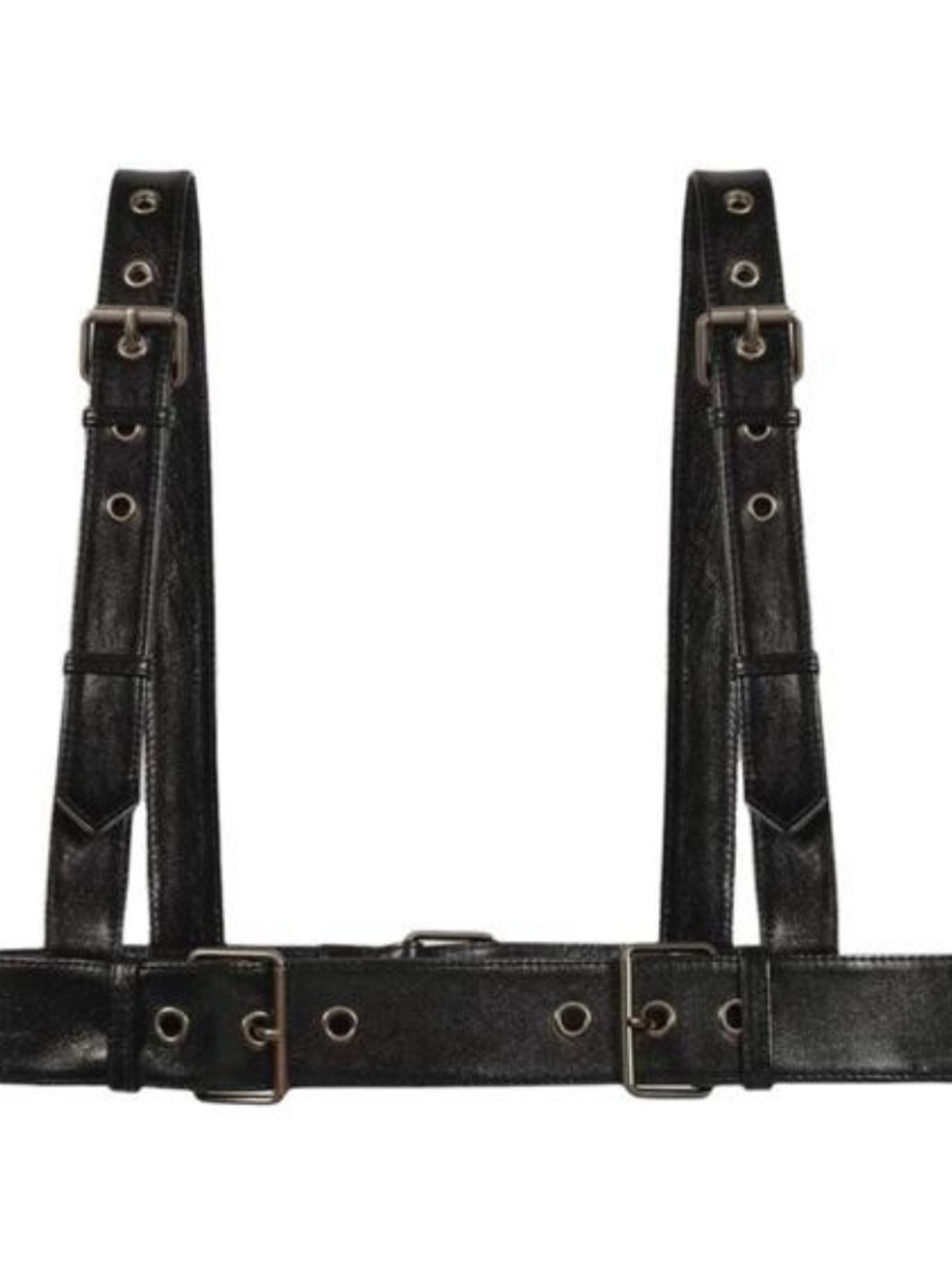 Gucci Black Leather Men's Harness Strap with Buckle and Grommet Details